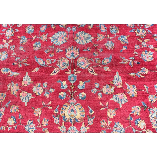 Textile All-Over Floral Design Antique Indian Rug in Red and Blue Tones For Sale - Image 7 of 13