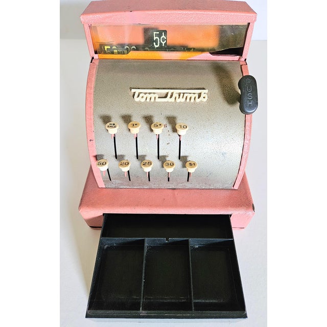 American Vintage Retro Pink and Black Metal Tom Thumb Cash Register For Sale - Image 3 of 6
