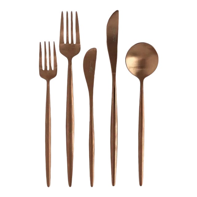 Luna Brushed Rose Gold Flatware Set - Set of 5 For Sale
