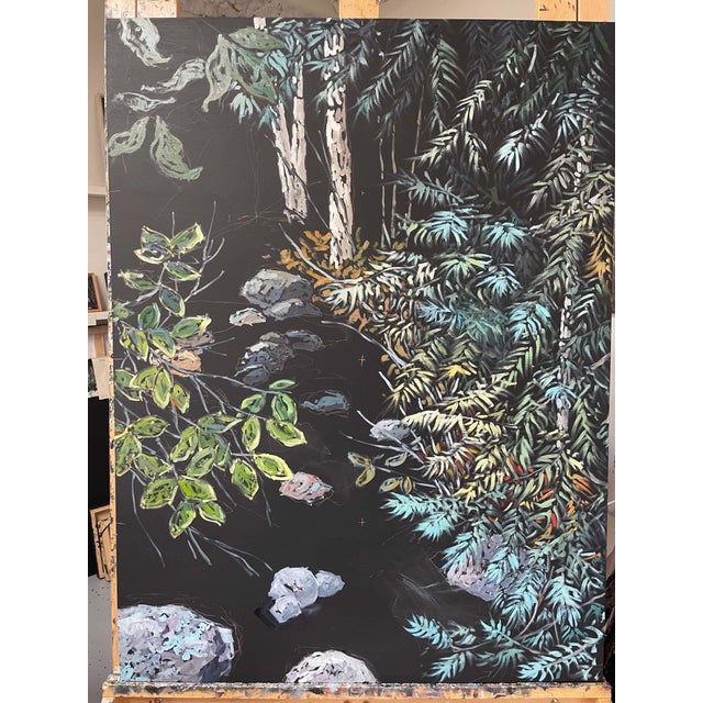 The Exuberance of Nature Revealed by Deb Komitor | Oil on cradle board Stream and foliage scene. For Sale - Image 4 of 5