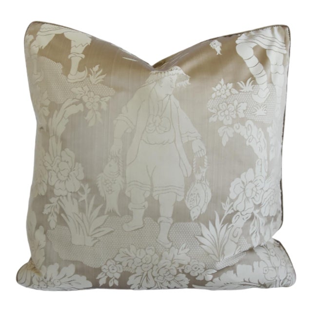 Italian Scalamandre Silk Chinoiserie Asian Feather/Down Pillow For Sale