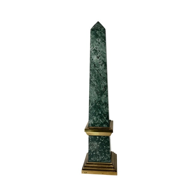 Metal Neoclassical Green Marble & Brass Obelisk, 14.5" High For Sale - Image 7 of 11