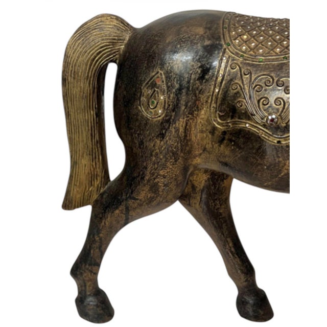 Vintage Hand-Carved Wooden Horse Sculpture For Sale - Image 4 of 10
