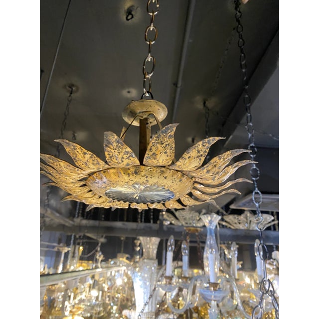 1930’s French Gilt Metal Sunburst Flush Mount For Sale - Image 4 of 6