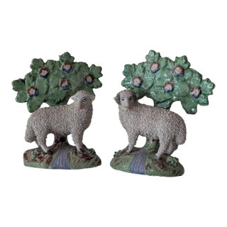 A 19th Century Antique English Staffordshire Sheep Set For Sale