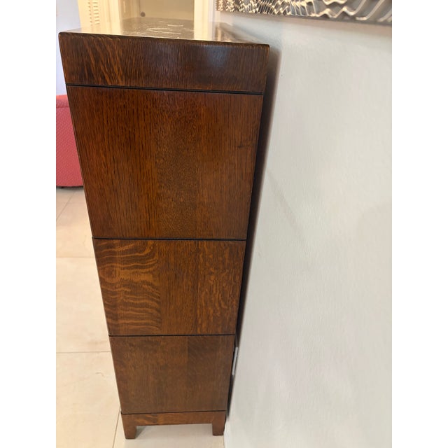 Brown Antique Tiger Oak Barrister/Lawyer’s Bookcase With G.R.M. Mark Intact For Sale - Image 8 of 11