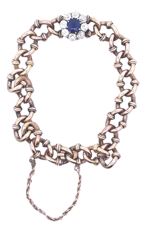 Late 19th Century Antique Victorian Sapphire Diamond 18k Yellow Gold Link Bracelet, Agl Certified