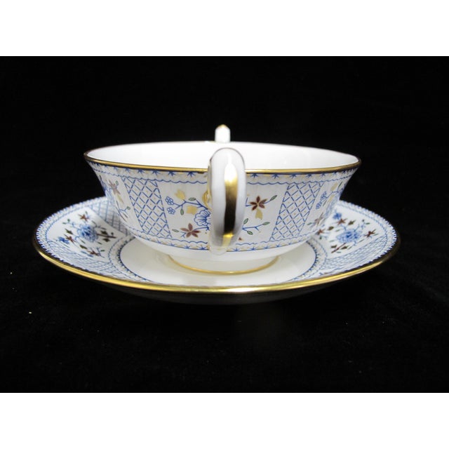 Mid 20th Century Royal Crown Derby Bone China Flower Mandarin Blue Cream Soup Bowl Cup & Saucer For Sale - Image 5 of 7