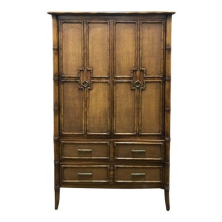Vintage Faux Bamboo and Rattan Armoire For Sale