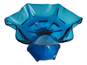 1960s Viking Hexagon Base Bluenique Glass Compote