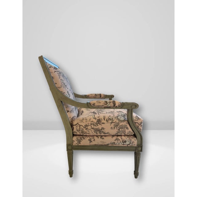 French Pair of Ambella Antoinette Chairs in Blush Toile De Jouy Upholstery For Sale - Image 3 of 8