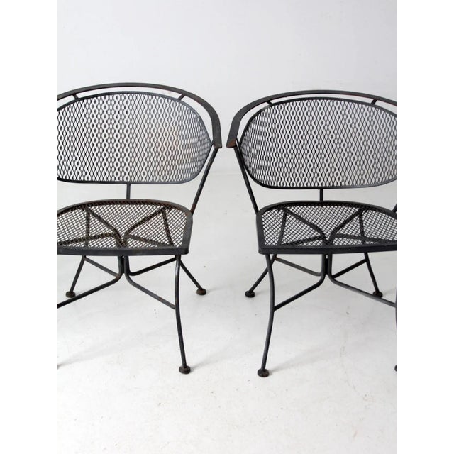Vintage Wrought Iron & Mesh Patio Chairs Set of 4 For Sale - Image 6 of 11