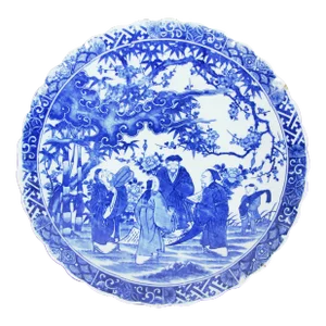 Antique Late 19th Century Meiji Period Japanese Blue & White Porcelain Charger