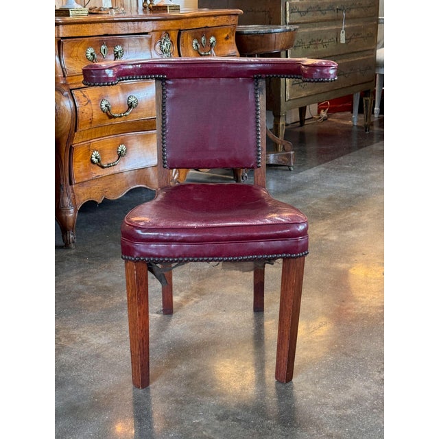 English Mid 20th Century English Cock Fighting Chair in Red Leather With Reading Flap For Sale - Image 3 of 9