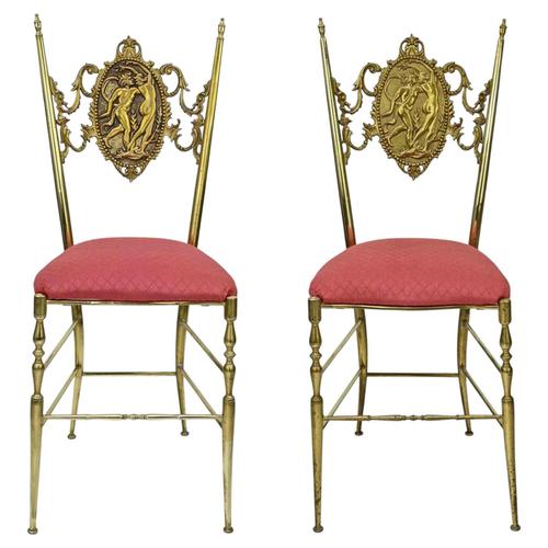Mid-20th Century Neo-Classical Brass Chairs, Set of 2 For Sale - Image 9 of 9