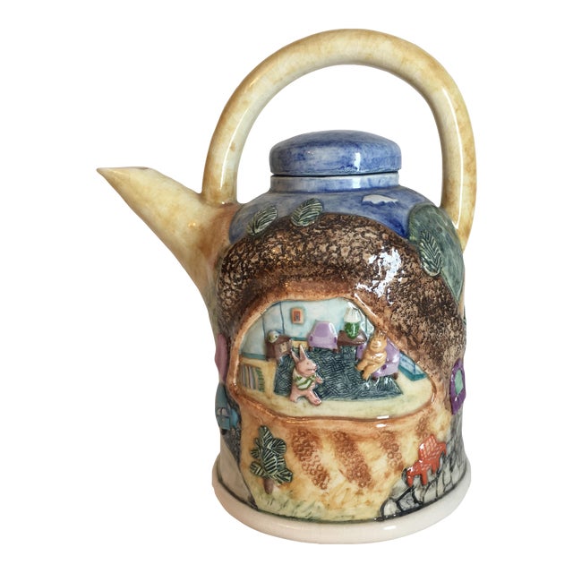 1980s Laura Wilensky Bunnies at Lake House Teapot Studio Ceramic For Sale
