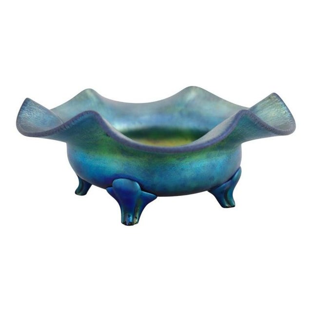 1920s Arts & Crafts Steuben Blue Aurene Footed Candy Dish Numbered C1920 For Sale - Image 5 of 8