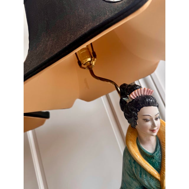 1970s Signed Domenico Poloniato Monumental Italian Chinoiserie Figural Lamps With Original Pagoda Shades - a Pair For Sale - Image 9 of 11