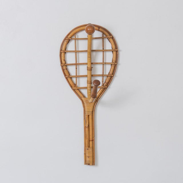 French 1960s French Rattan Tennis Racket Wall Hook For Sale - Image 3 of 9