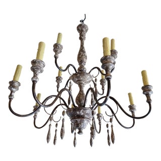 Italian Wood & Iron Chandelier For Sale