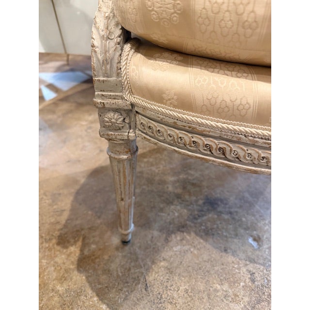 18th Century French Louis XVI Carved and Painted Armchair For Sale - Image 12 of 13