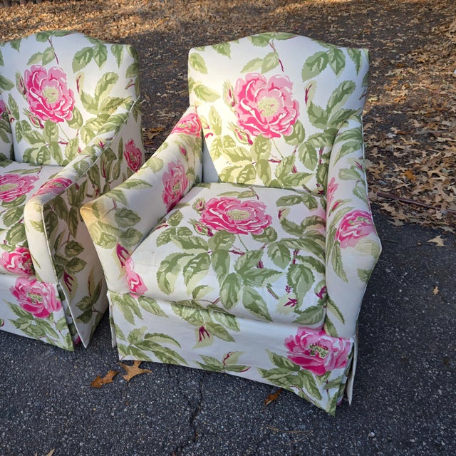 Lillian August Pink and Green Pair of Lounge Chairs For Sale - Image 9 of 9