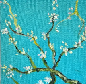 "Almond Blossoms" Contemporary Original Expressionist Botanical Acrylic Painting on Board by Shabs Beigh