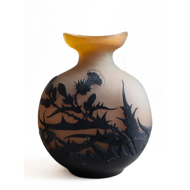 Art Nouveau Orange and Black Multilayer Glass Thistle Vase by Emile Gallé, 1900s For Sale - Image 10 of 10