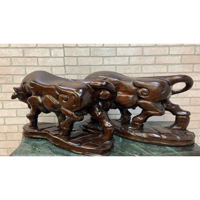 Vintage Spanish Carved Charging Bull Statue - Pair These beautiful hand carved statues embody the full power and vigor of...