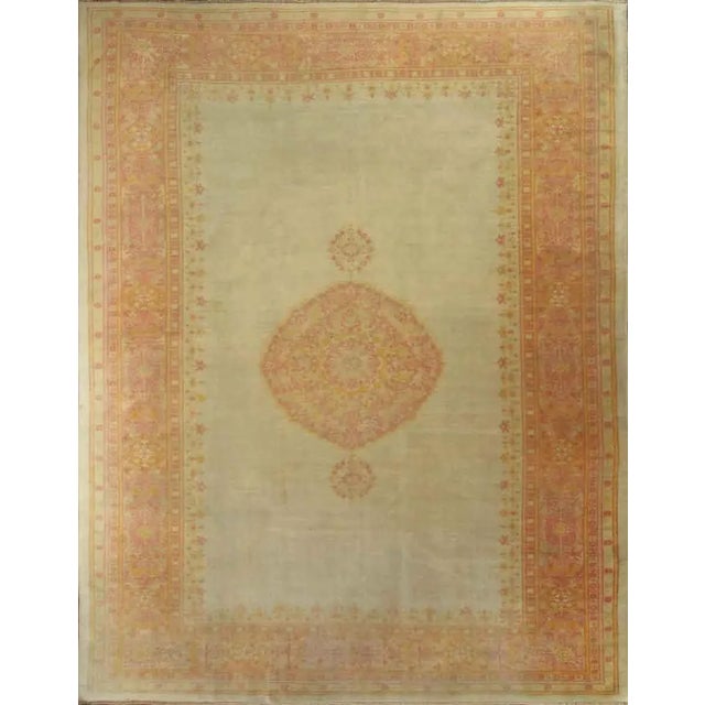 Late 19th Century Antique Turkish Green Oushak Rug 11'1" X 14'6" For Sale - Image 12 of 12