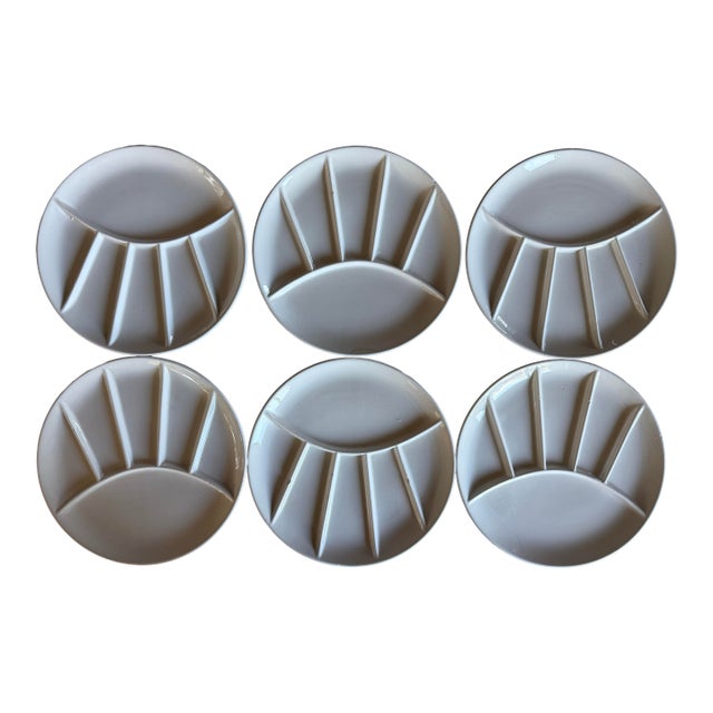 Vintage Divided Ceramic Fondu Plates - Set of 6 For Sale