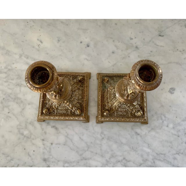 19th-Century Egyptian Revival Gilt Bronze Sphinx Candlesticks, Pair For Sale - Image 12 of 13