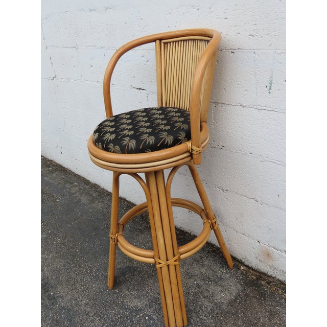 Hollywood Regency Swivel Bamboo Rattan Barstools a Set of Three 6380 For Sale - Image 15 of 17