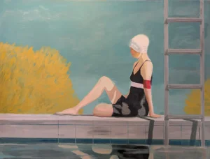 Pool Ladder - Vintage Pool Scene With Swimmer