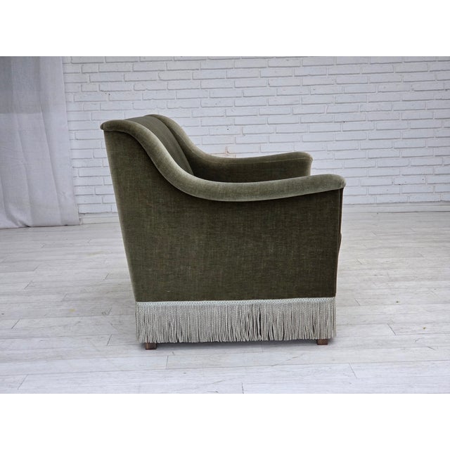 Vintage Danish Two-Seater Sofa in Green Furniture Velour and Beech Wood, 1970s For Sale - Image 11 of 18