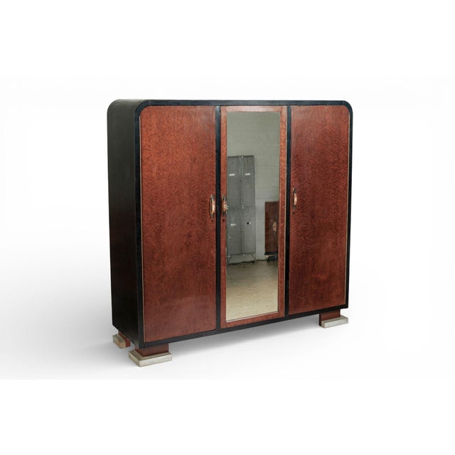 Art Deco Antique Art Deco Maple Wood Mirrored Armoire Cabinet 1930s For Sale - Image 3 of 15