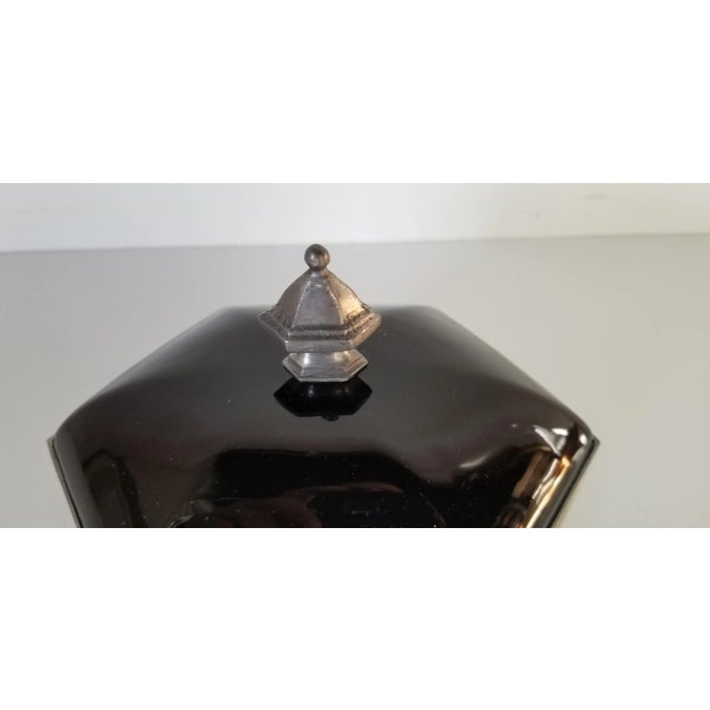Black Vintage Italian Black Glass and Silver Hexagonal Jewelry Box For Sale - Image 8 of 9