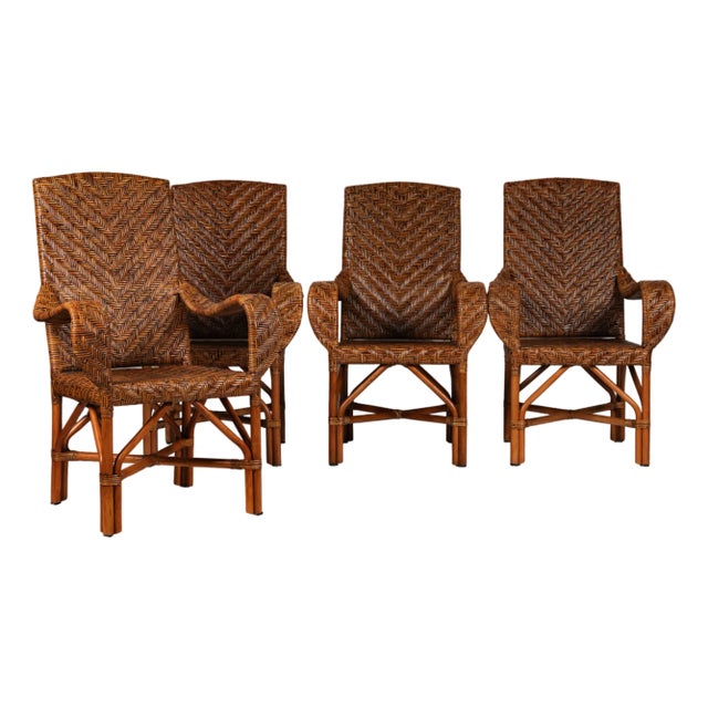 A Vintage Set of Four Wicker and Rattan Armchairs For Sale