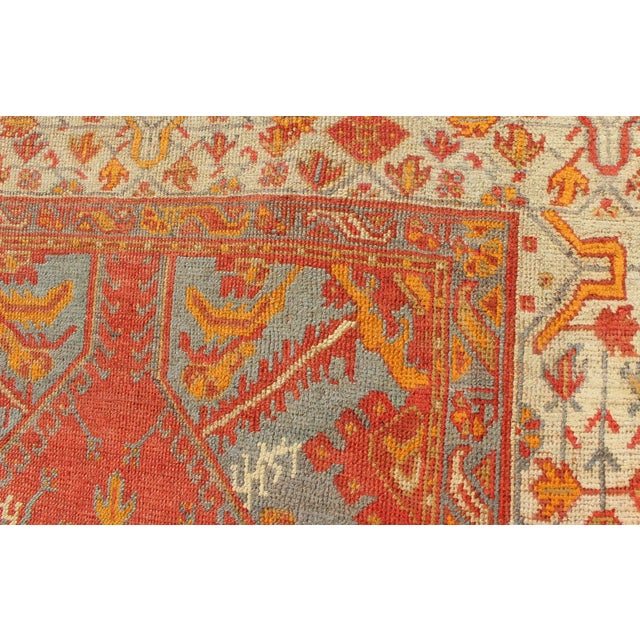 Terra Cotta Antique Turkish Oushak Rug With Tribal Medallion Design in Terracotta and Blue 10'0 X 13'8 For Sale - Image 8 of 12