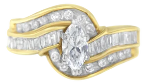 14KT Two-Toned Gold Marquise, Baguette and Round Cut Diamond Bypass Ring (1 cttw, H-I Color, SI1-SI2 Clarity) - Size 7