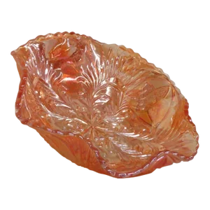 Brockwitz Marigold Carnival Glass Curved Star and Headdress Ruffled Bowl