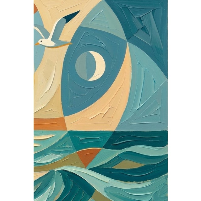 Abstract Coastal Sunrise Painting, Geometric Ocean Art Print, 36″ × 24″ For Sale In Buffalo - Image 6 of 7