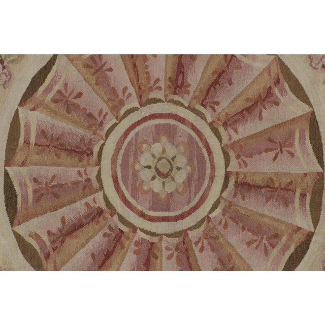 Textile Rug & Kilim’s Aubusson Style Rug in Beige-Brown and Pink With Floral Medallion For Sale - Image 7 of 9