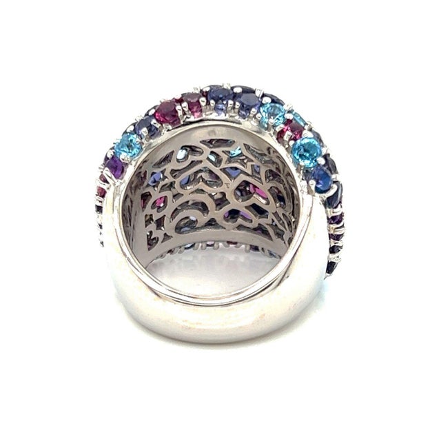 Pasquale Bruni 18k White Gold Multi Color Gems Dome Floral Ring - Size 7 For Sale - Image 4 of 9