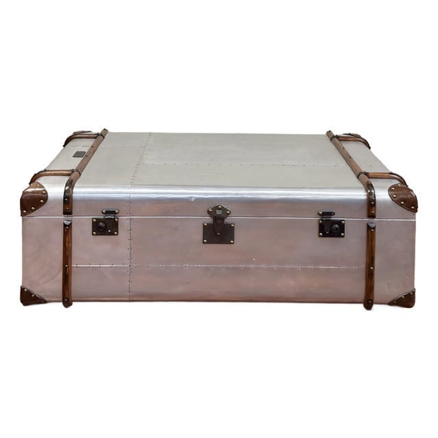 Restoration Hardware Aluminum Steamer Trunk Coffee Table For Sale