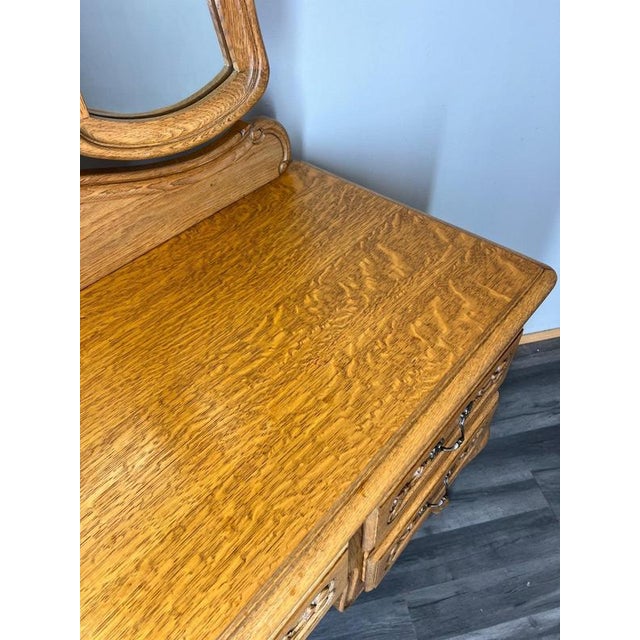 Vintage French Louis Style Oak Dressing Table with Mirror For Sale - Image 10 of 13