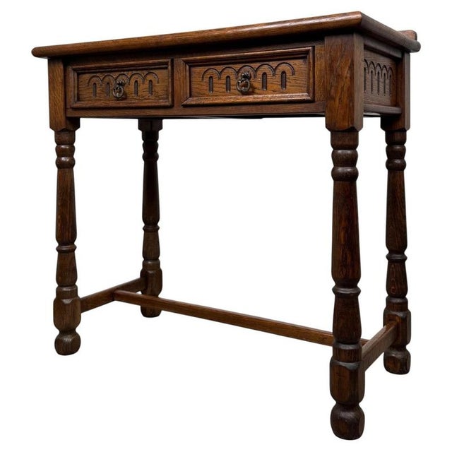 Antique Early 20th Century English Edwardian Oak Side Table For Sale - Image 3 of 12