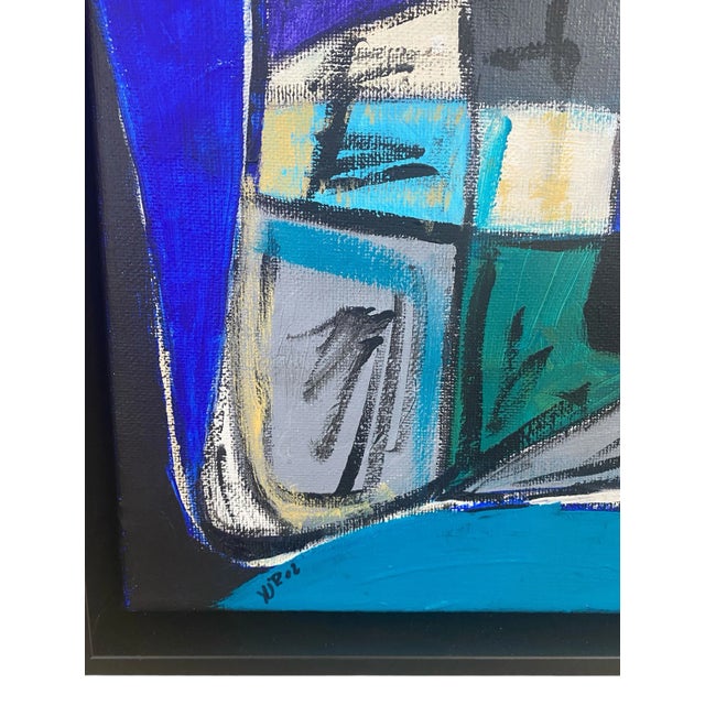 Acrylic on Canvas Framed Abstract 25"By 19 " Framed Titled Manhattan Signed Yjr For Sale In New York - Image 6 of 8