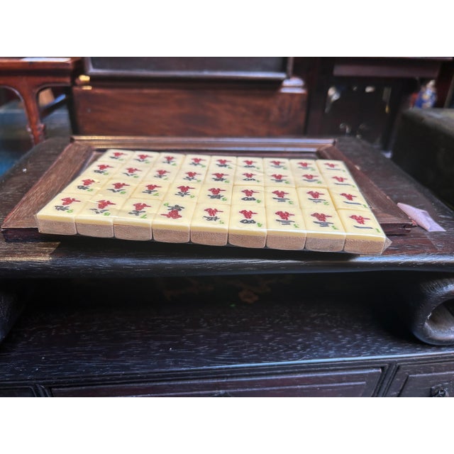 Chinese Mahjong Tiles Set W Characters Inlay Drawers Box Chest For Sale - Image 11 of 12
