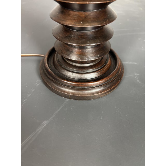 Brown French Brutalist Turned Wood Table Lamp by Charles Dudouyt, 1940s For Sale - Image 8 of 14